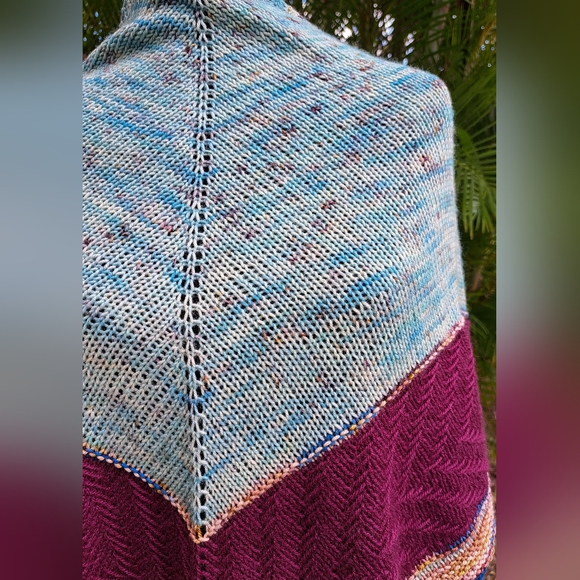 Hand Crafted OOAK Contemporary Elegant Striped Merino Wool Blue Purpl Knit Scarf - Picture 14 of 16